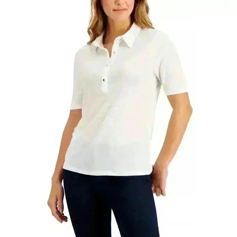 Charter Club | Women's Polo White with Gold Buttons | Size PXL | NWT